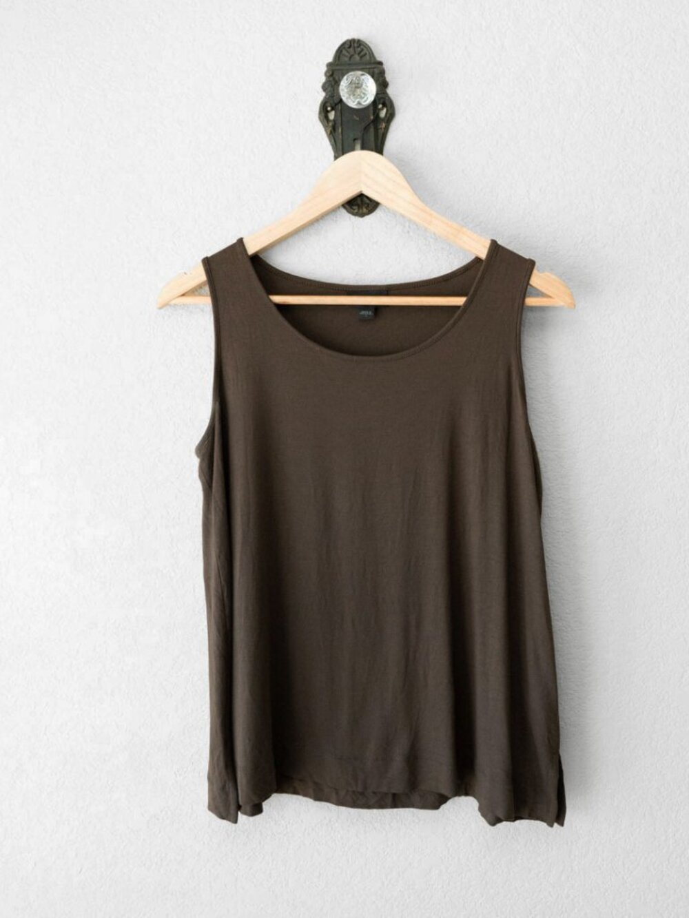 J Jill Wearever Tank Top S Dark Brown Scoop Neck Relaxed Draped Stretch Basic - Picture 2 of 14